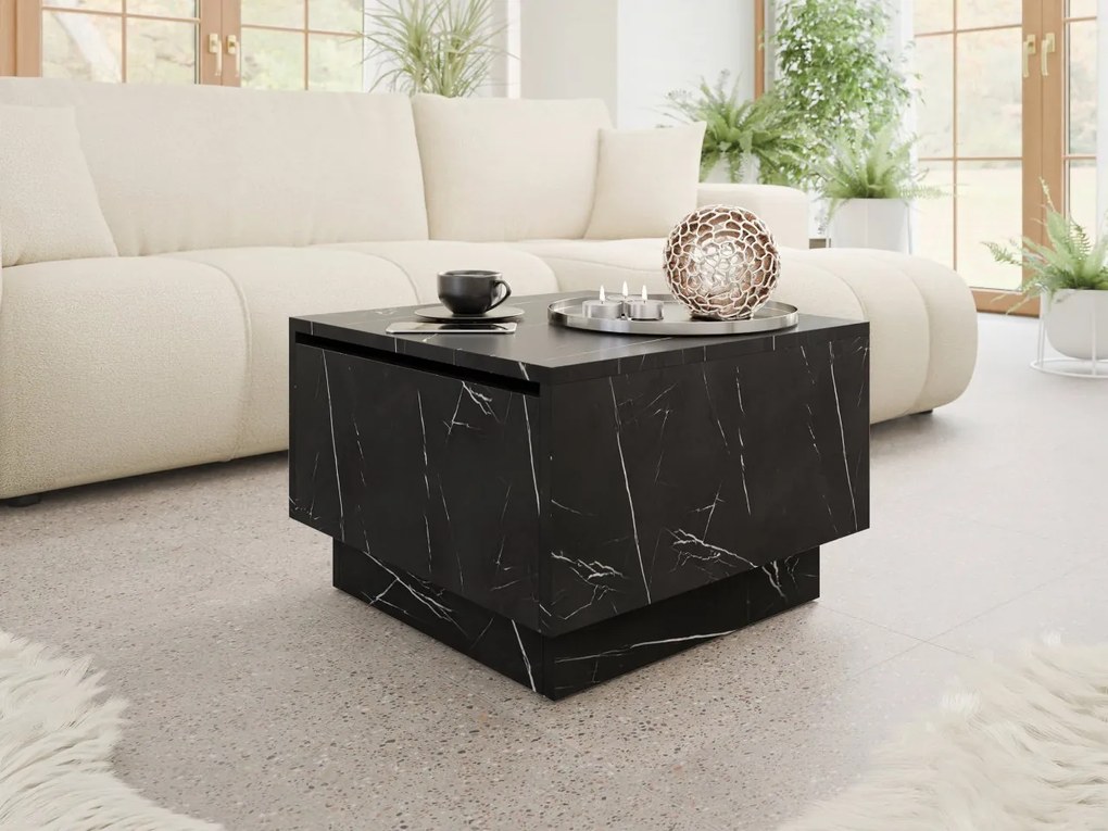 Konferenčný stolík s úložným priestorom Naeska 60 x 60, Farby: biely mramor