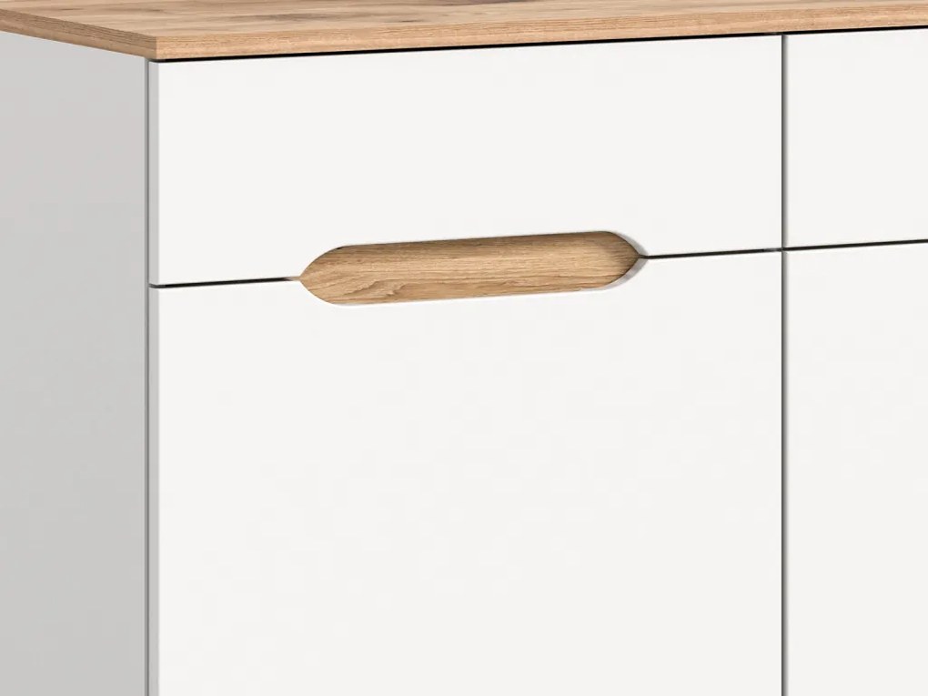 Široká komoda Scandi, biela/dub nox