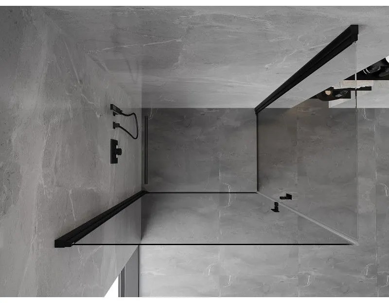 Mexen Mist-B Duo, 2-krídlový výklopný sprchový kút 90 x 80 cm, číre sklo, čierny profil, 8A2-090-080-70-00