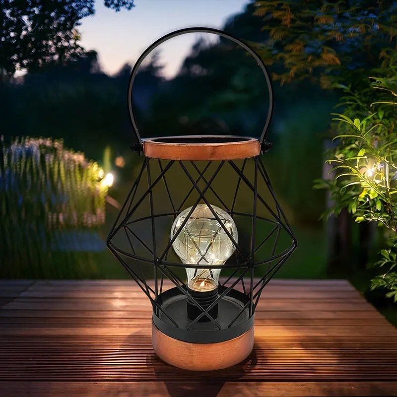 SOLIGHT Kovový lampáš so žiarovkou micro LED, teplá biela, 3xAA, 20cm