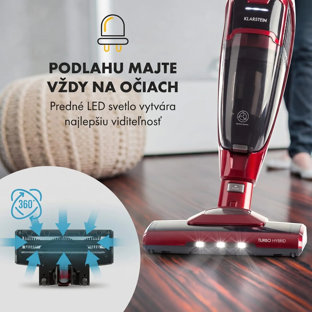 Klarstein TurboHybrid, vysávač, podlahový a ručný vysávač, metalický červený
