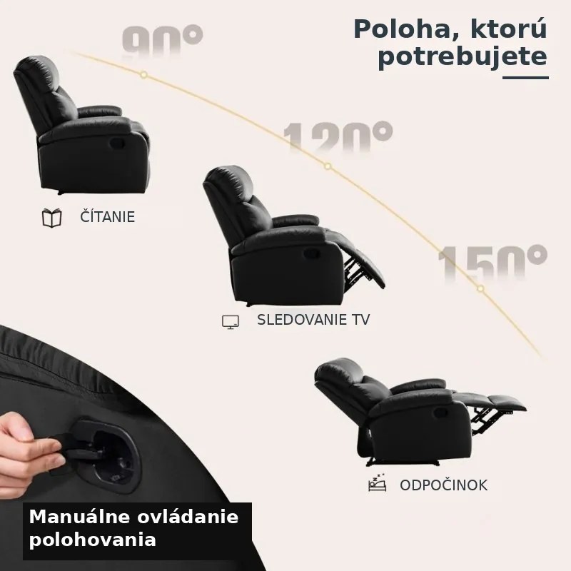 Vintino Polohovateľné  kreslo MARSEILLE-čierna ekokoža