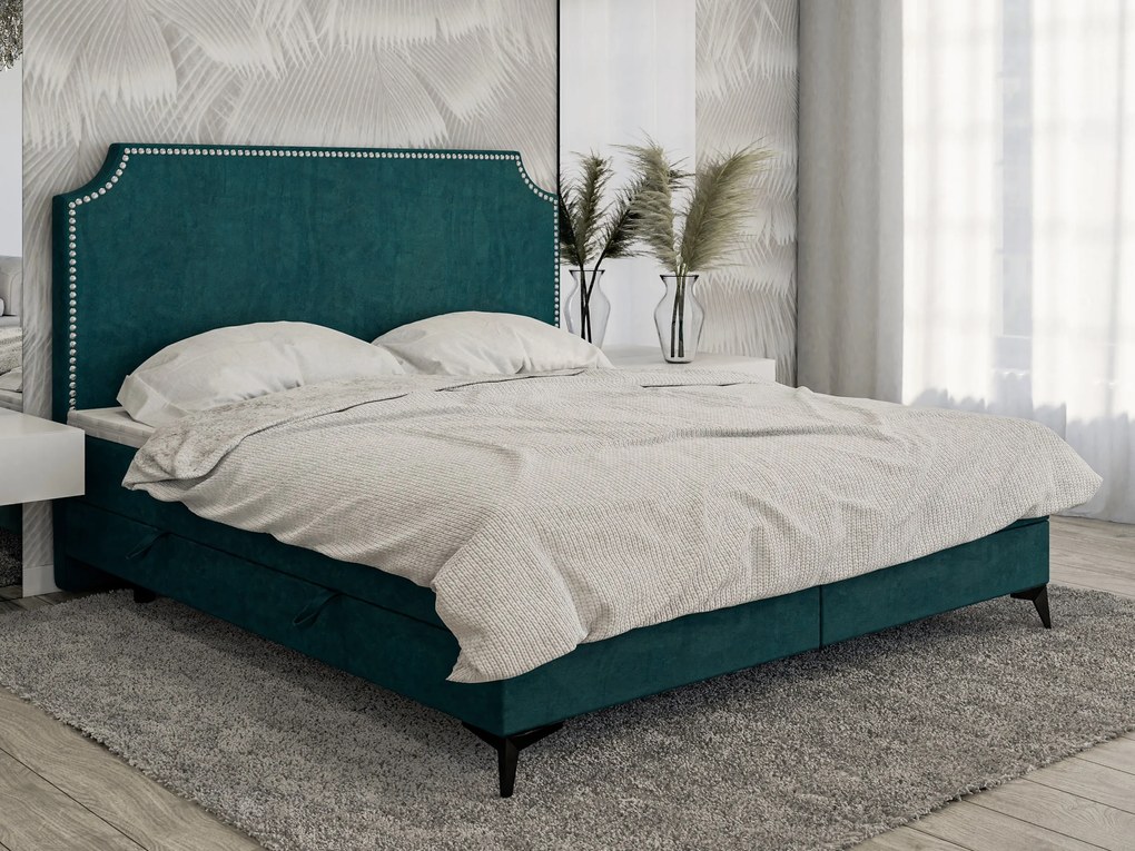 Jednolôžková posteľ Boxspring 120 cm Lexa (morská) (s matracom a úl. priestorom). Vlastná spoľahlivá doprava až k Vám domov. 1043385