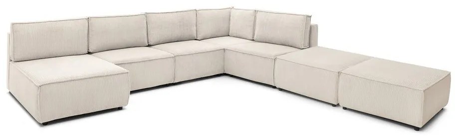 Krémovobiela menčestrová rohová pohovka (do tvaru "U"/variabilná) Nihad modular – Bobochic Paris