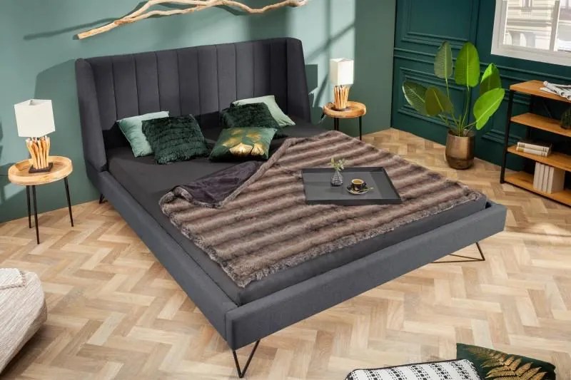 IIG -  Celočalúnená posteľ LA BEAUTE 160x200 cm antracitová s ozdobným prešívaním
