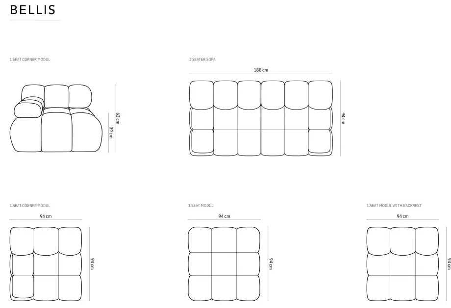 Tmavosivá zamatová pohovka 188 cm Bellis – Micadoni Home