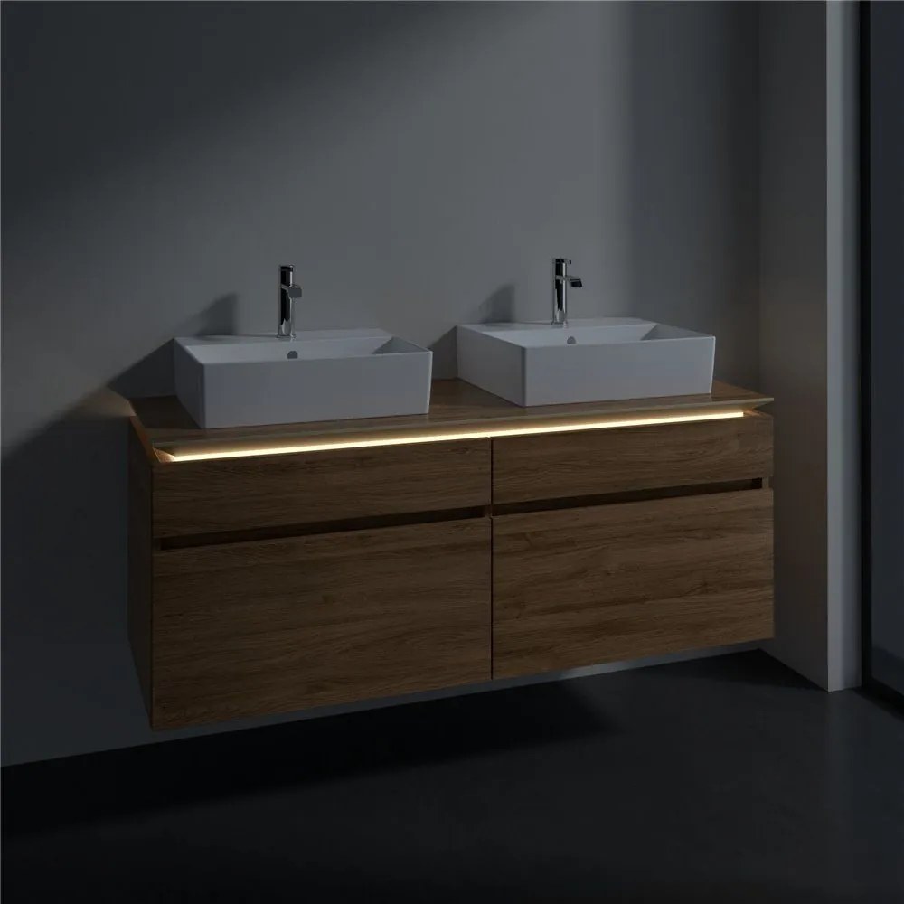 VILLEROY &amp; BOCH Legato závesná skrinka pod dve umývadlá na dosku, 4 zásuvky, s LED osvetlením, 1400 x 500 x 550 mm, Oak Kansas, B669L0RH