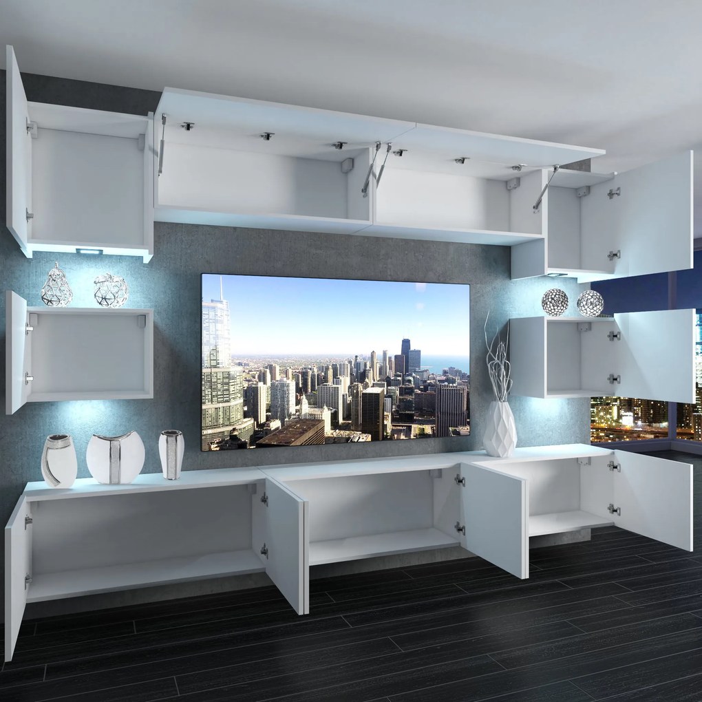 Obývacia stena Belini Premium Full Version šedý antracit Glamour Wood+ LED osvetlenie Nexum 49