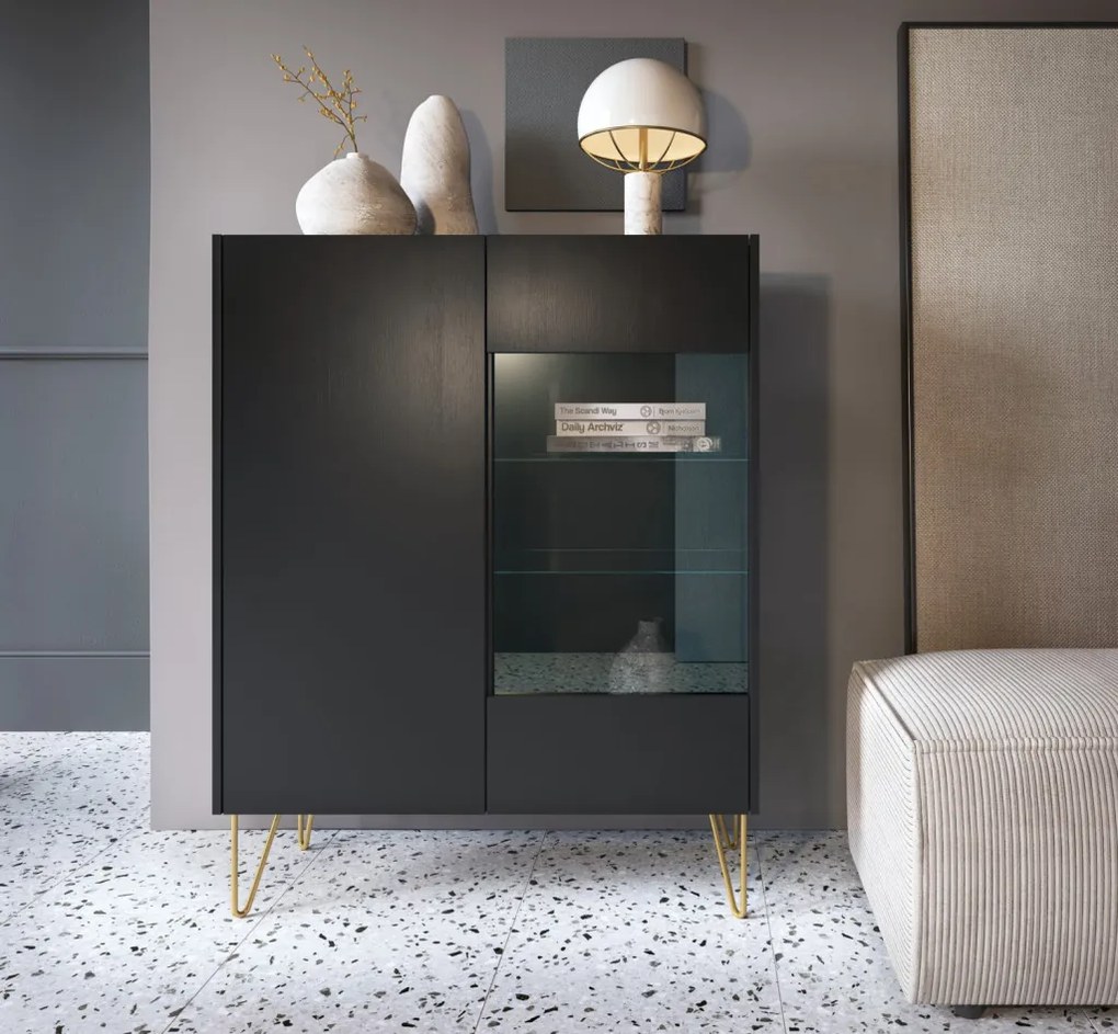 Vitrína Harmony, čierna/čierny mramor