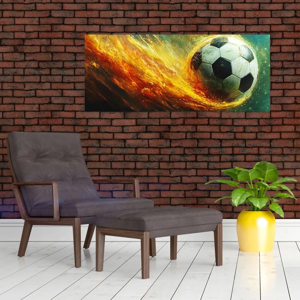 Obraz - Futbalová lopta v lete (120x50 cm)