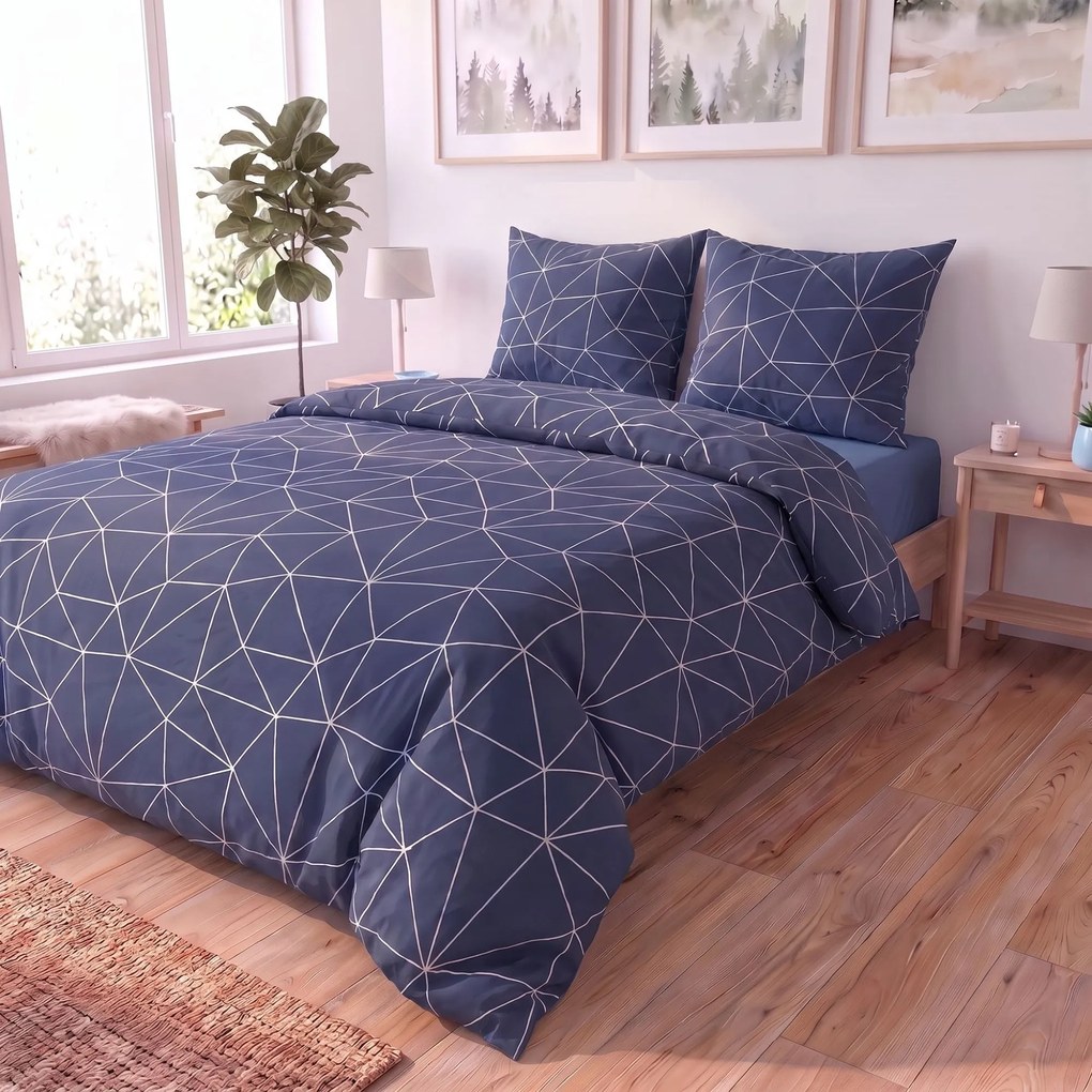 Kvalitex Bavlnené obliečky NORDIC COLLECTION 140x200 + 70x90 cm - GRID modrý