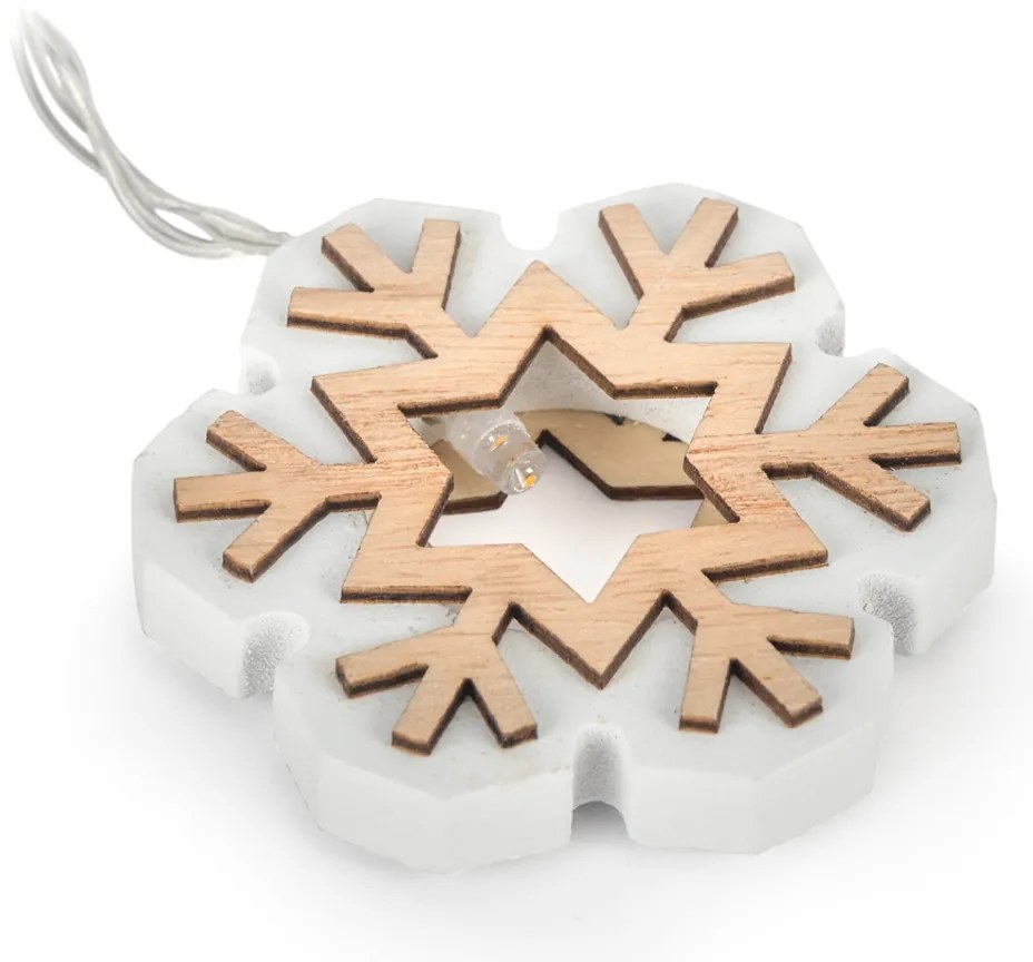 Bestent Svetielka na baterky drevené 10LED 1,65m teplá biela Snowflake
