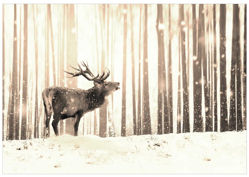 Artgeist Fototapeta - Deer in the Snow (Sepia) Veľkosť: 196x140, Verzia: Samolepiaca