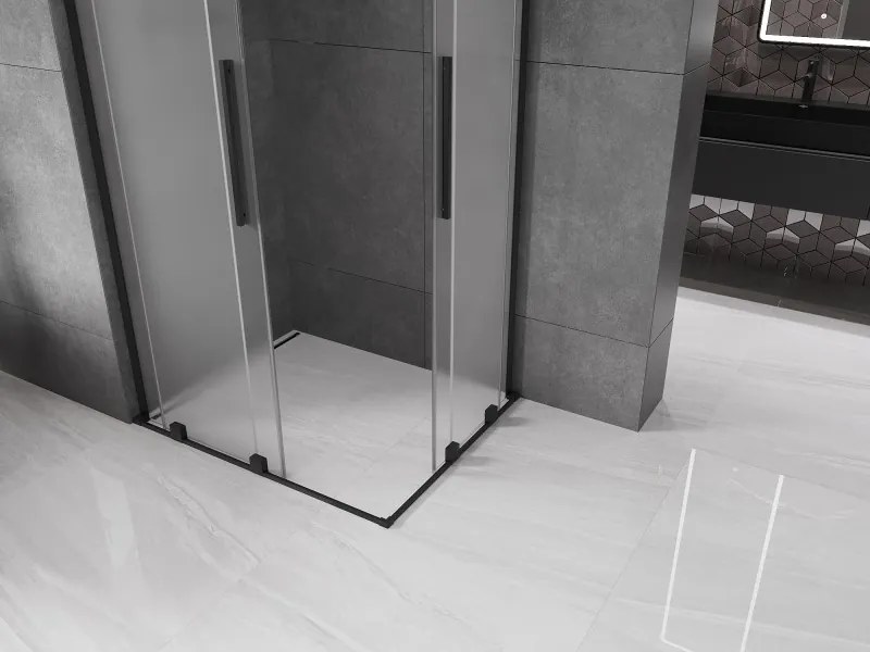 Mexen Velar L Duo, sprchový kút s posuvnými dverami 90 x 80 cm, 8mm sklo námraza, čierna matná, 871-090-080-02-33-70