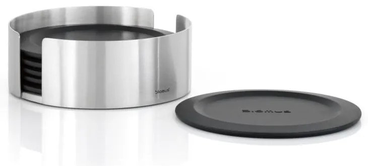 Čierne/v striebornej farbe silikónové tácky v súprave 6 ks so stojanom Lareto – Blomus