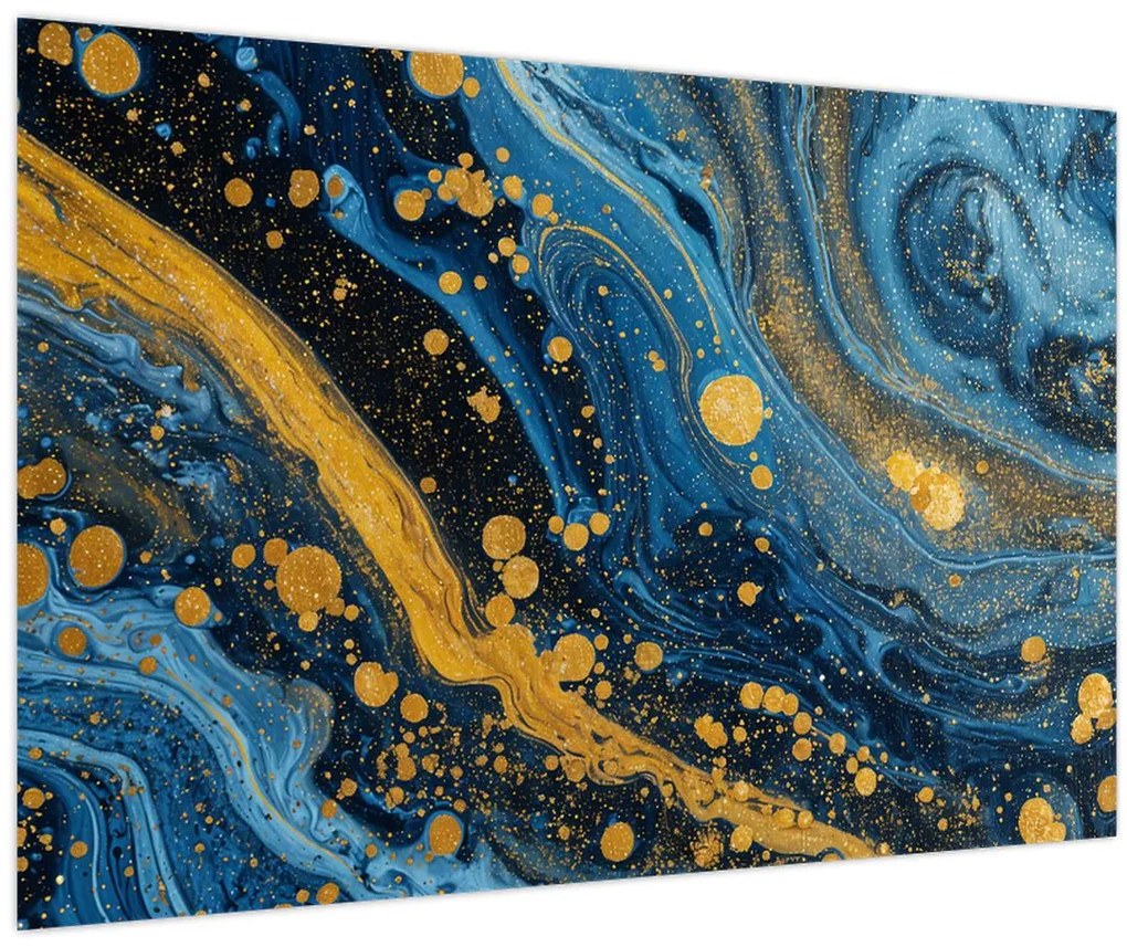 Obraz - Modrá abstrakcia so zlatom (90x60 cm)
