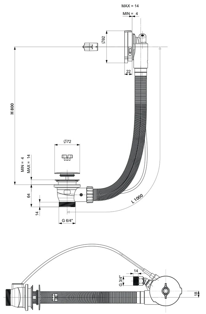 Polysan Polysan, Vaňová súprava s napúšťaním, bovden, dĺžka 1000mm, zátka 72mm, biela, 71855.10