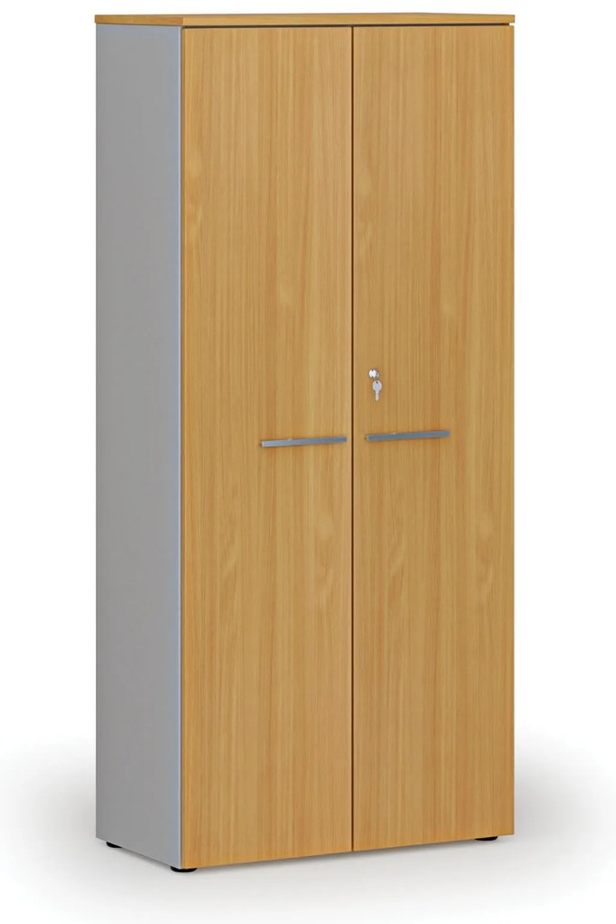 Kancelárska skriňa s dverami PRIMO GRAY, 800 x 420 x 1781 mm, sivá/buk