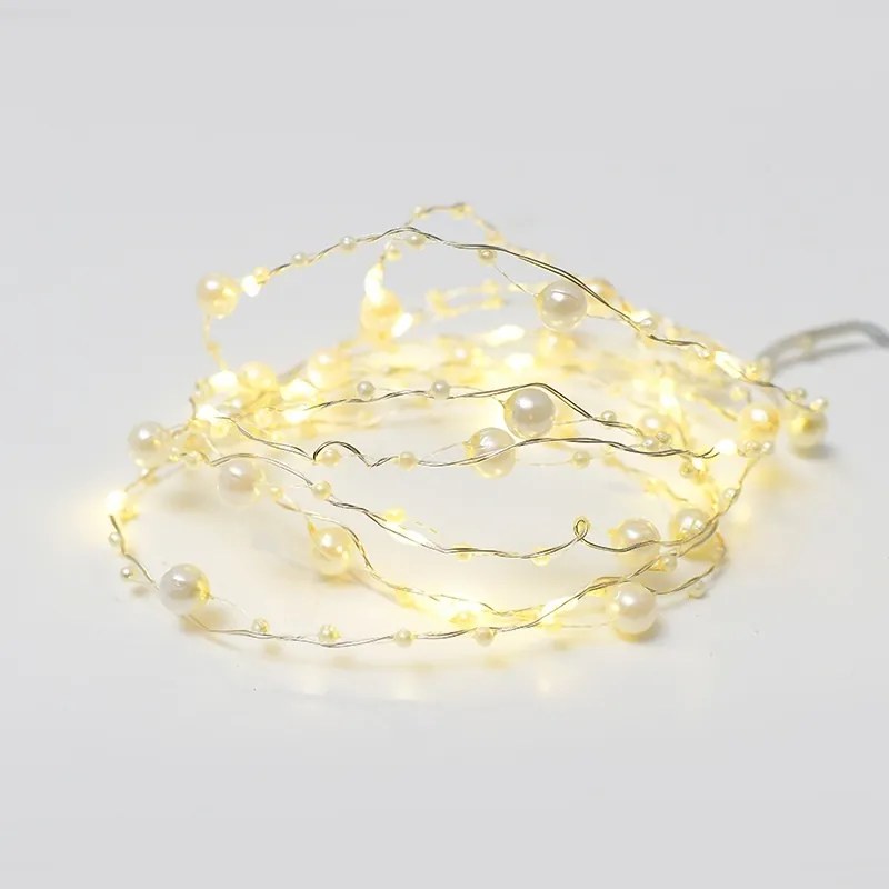 ACA Lighting LED dekoračná girlanda - perly 20 LED, teplá biela farba, 2x batéria AA, 200 cm, IP20