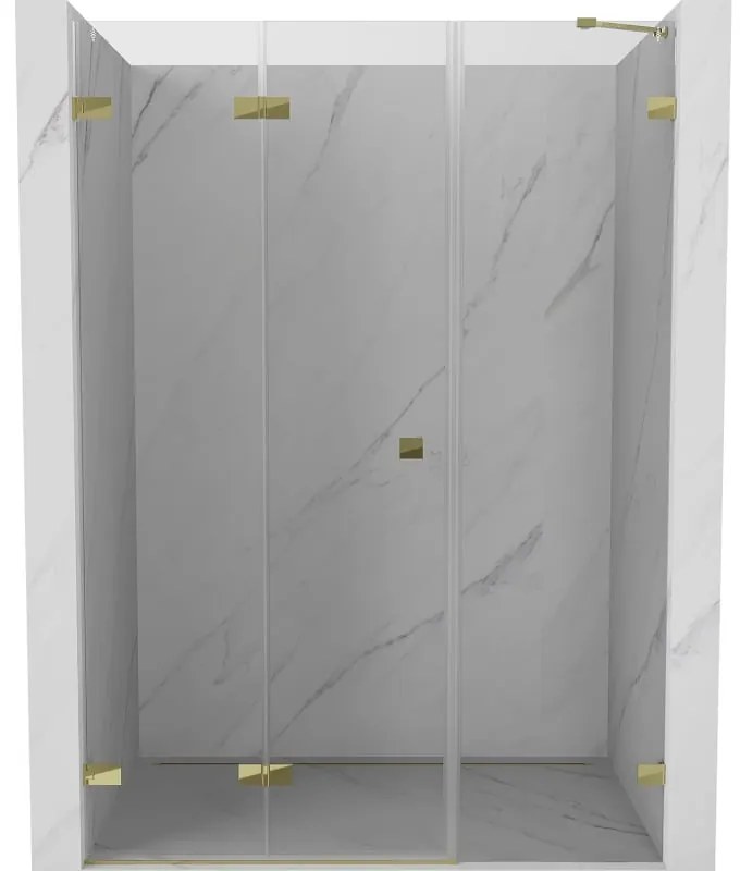 Mexen Lunar-F, skladacie ľavé sprchové dvere 135 cm, číre sklo, zlatý profil, 836S-135-050-50-00-L