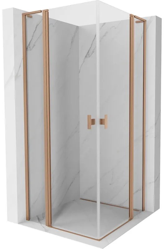 Mexen, Mexen Mist L Duo výklopný sprchový kút 100 x 100 cm, transparentný, brúsená meď - 8A4L-100-100-65-00