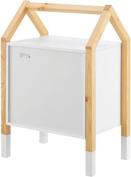 Detský nočný stolík, biely, dizajn domu, 2 zásuvky