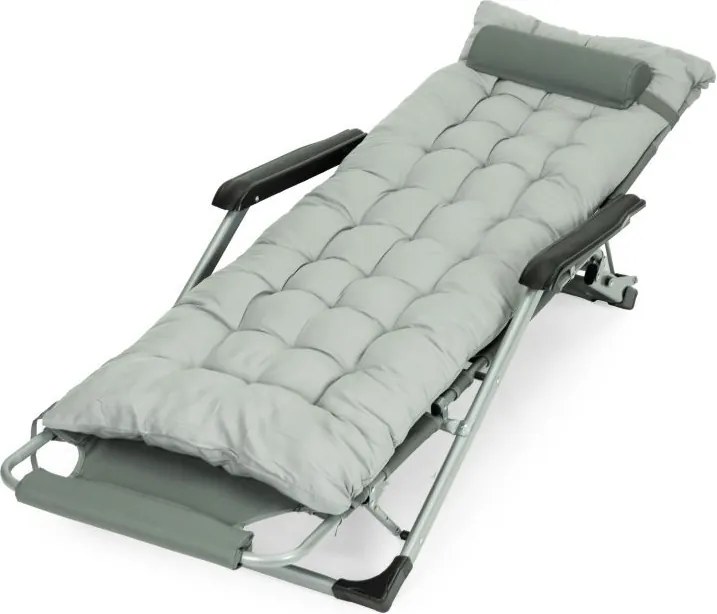 Záhradné plážové ležadlo 2 v 1 s vankúšom, opierkou hlavy, nastaviteľnou opierkou nôh, sivé