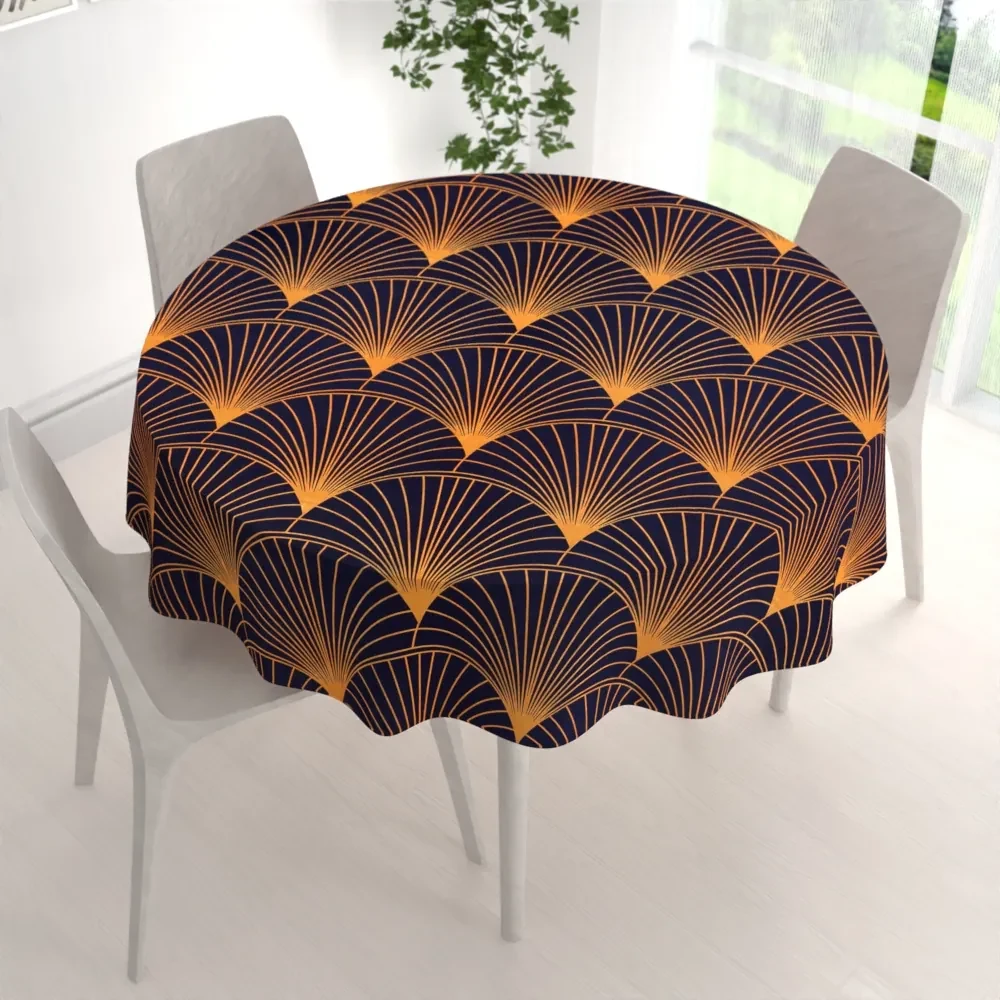 Biante Bavlnený okrúhly obrus Sandra SA-504 Oranžové vejáre na tmavo modrom Ø 110 cm