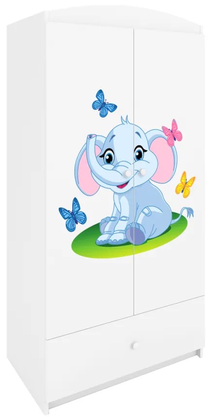 Detská skriňa Babydreams 90 cm slon s motýlikmi biela