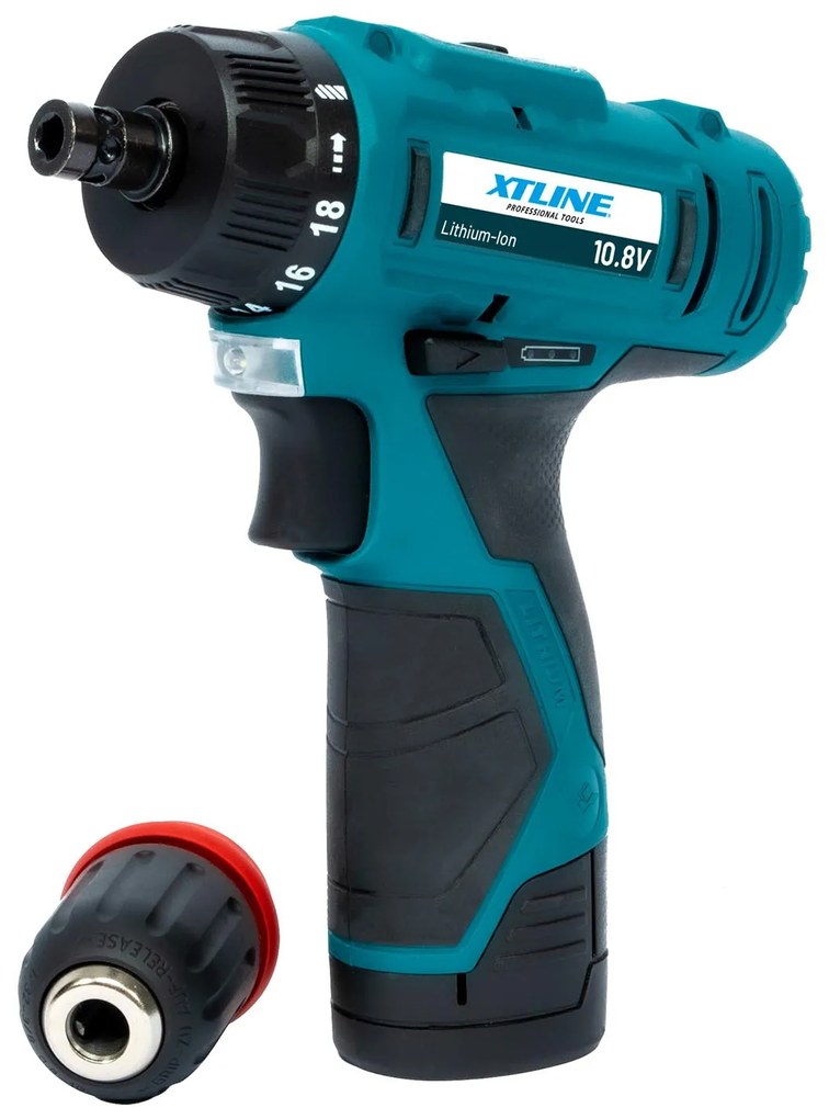XTline Aku vŕtačka 10,8V a 2batérie a box a príslušenstvo 13 dielov