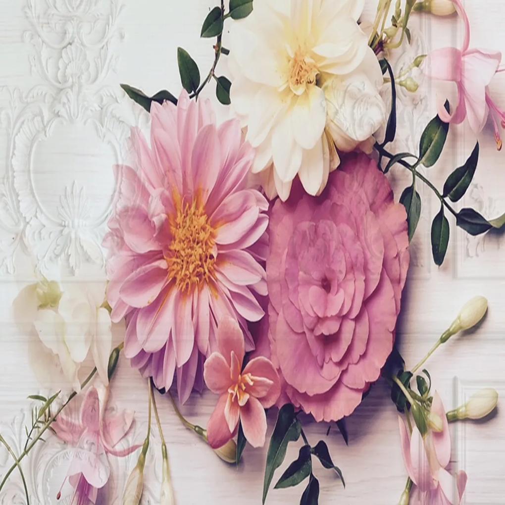 Ozdobný paraván Růžové vintage květiny - 110x170 cm, trojdielny, obojstranný paraván 360°