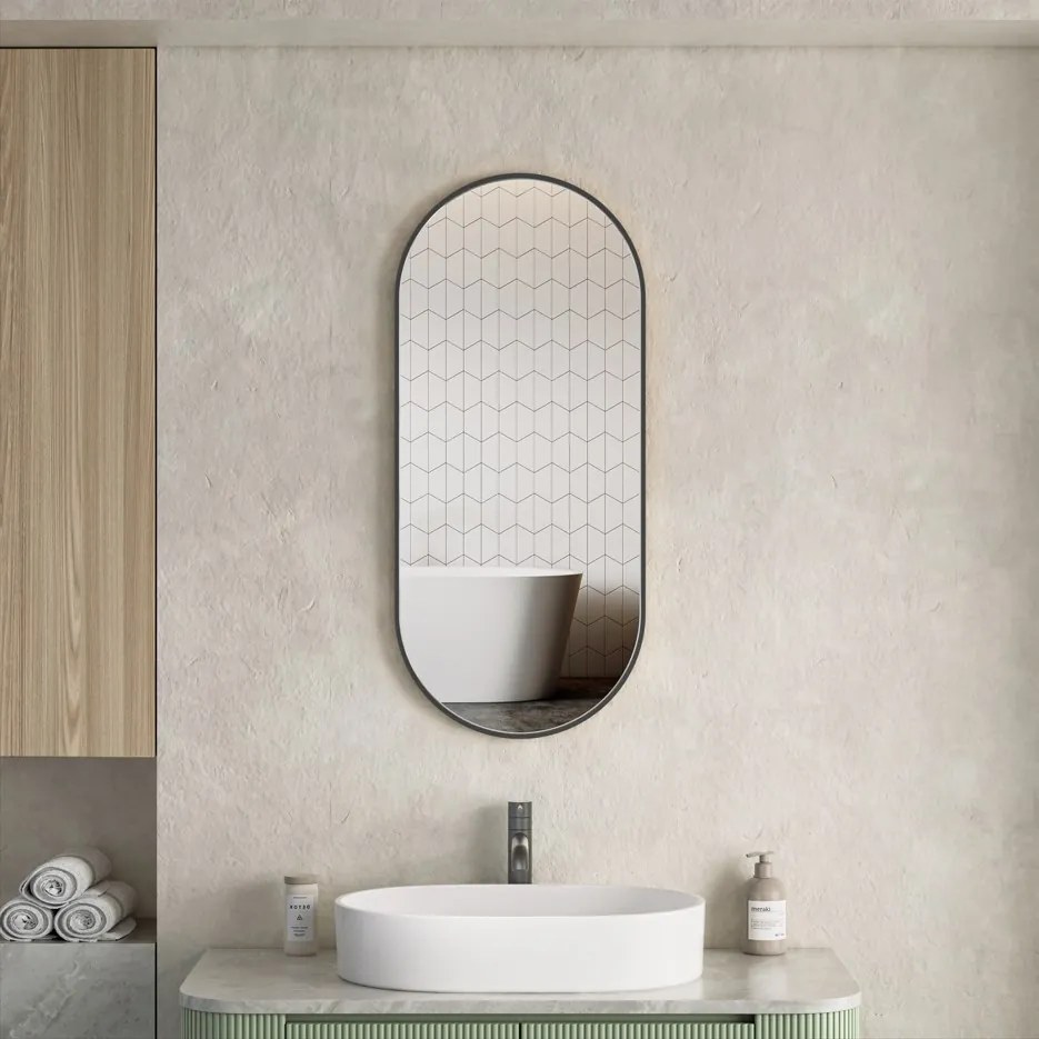 Erga Oval, oválne zrkadlo 40x90cm, čierny rám, ERG-V01-OVAL-4090-BK