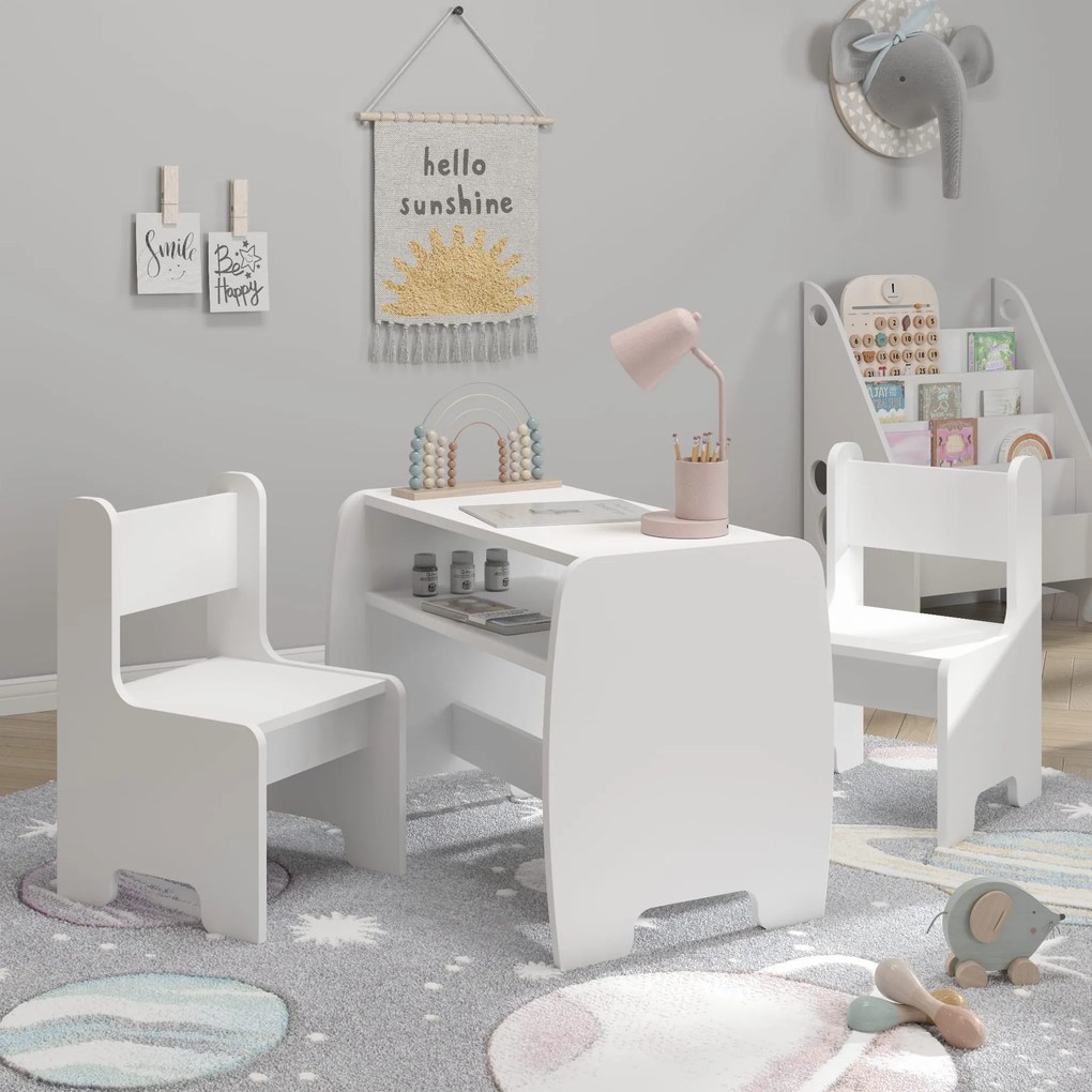 Wooden Toys Súprava stolíka a stoličiek – BIELA
