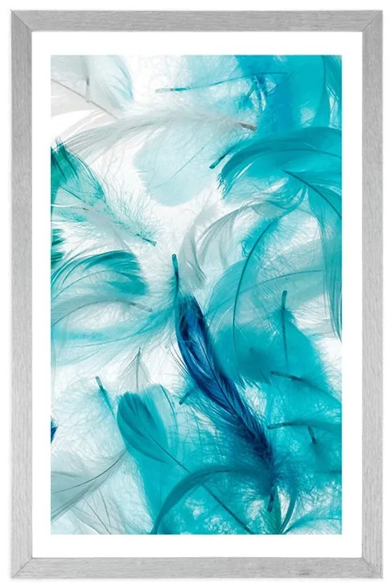 Plagát s paspartou zelené pierka - 30x45 silver