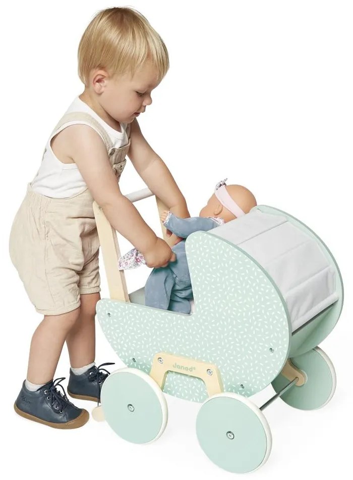 Drevený kočík pre bábiku s perinkou a vankúšikom - Zen