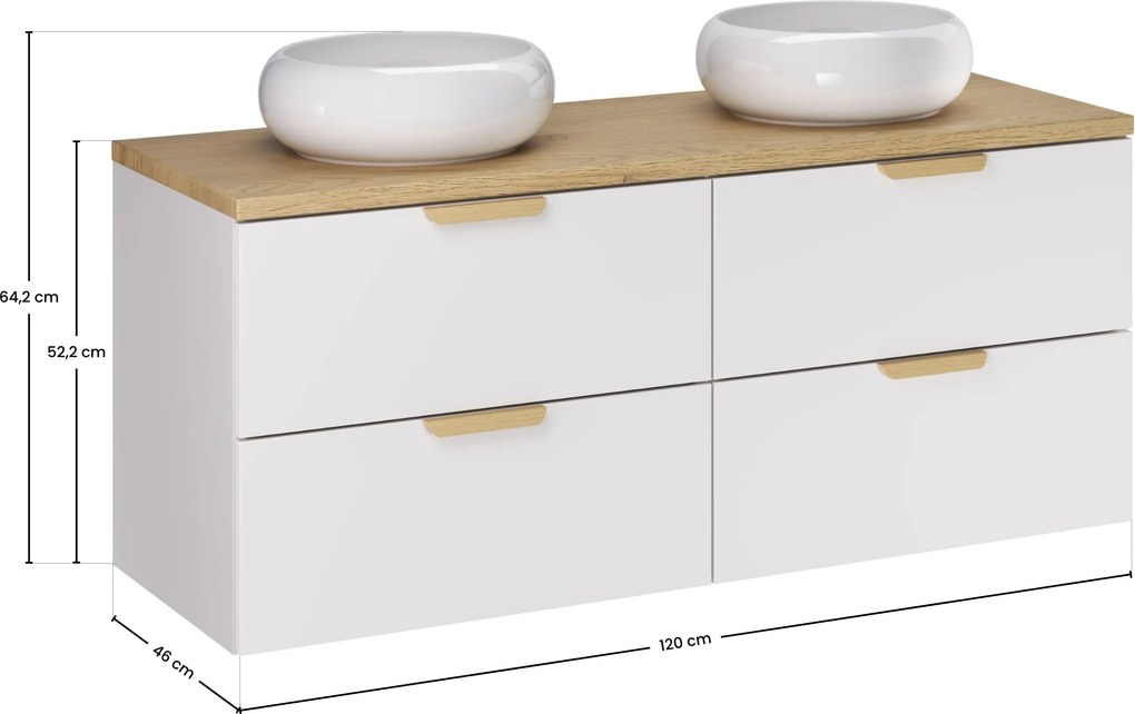 Comad Kúpeľňová skrinka s doskovými umývadlami set Aster White 120 biela/dub cremona