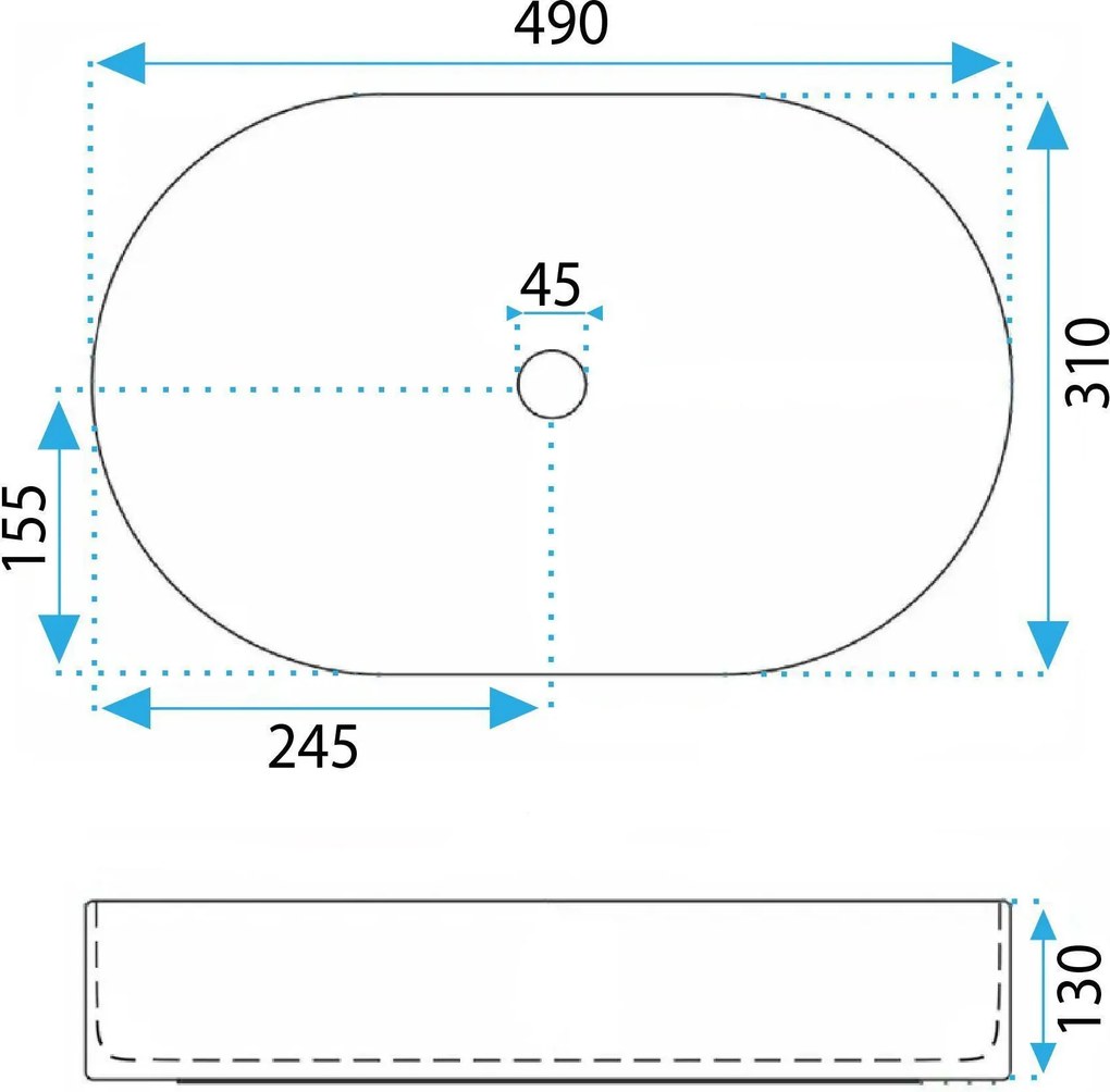 Rea Vanda Blueberry, umývadlo na dosku 490x310x130 mm, modrá matná, REA-U3535