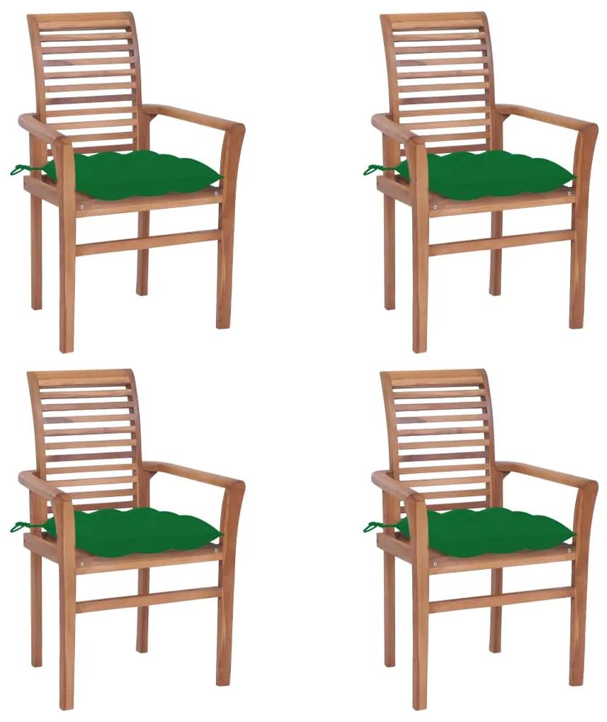 Jedálenské stoličky 4 ks zelené podložky tíkový masív