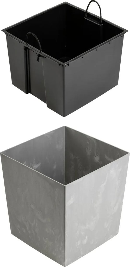 PLASTOVÝ KVETINÁČ FLORE 41X39,5X39,5 CM IMITÁCIA BETÓNU SIVÁ