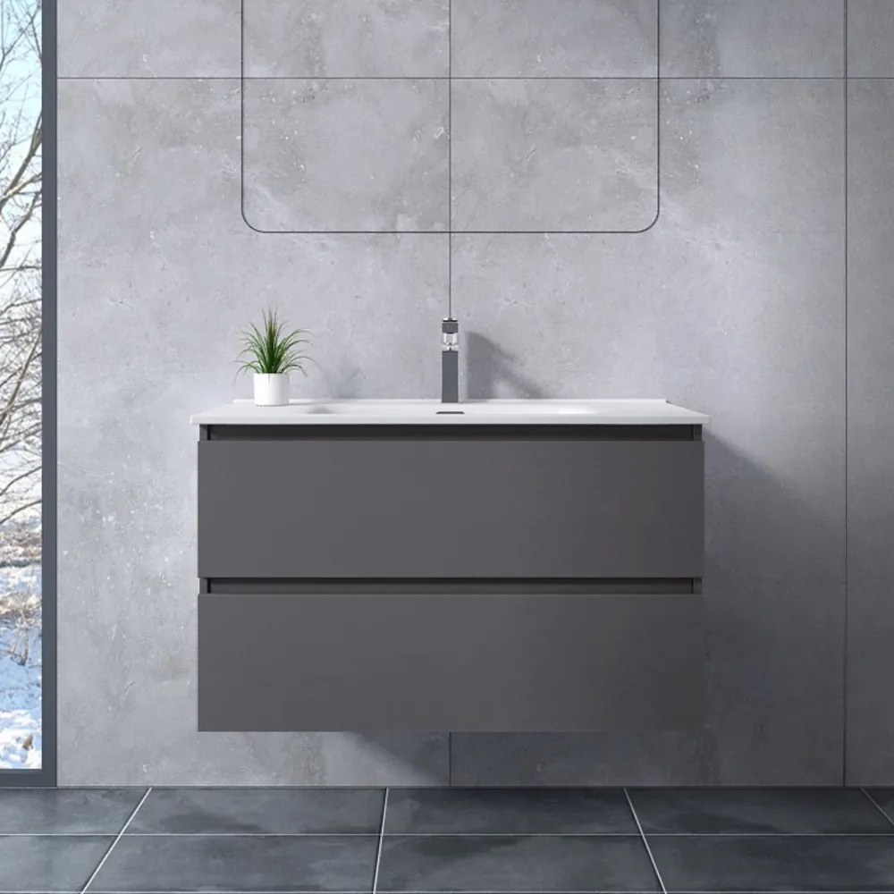 Catania matná antracitová sivá, Kúpeľňová skrinka s umývadlom, 60cm