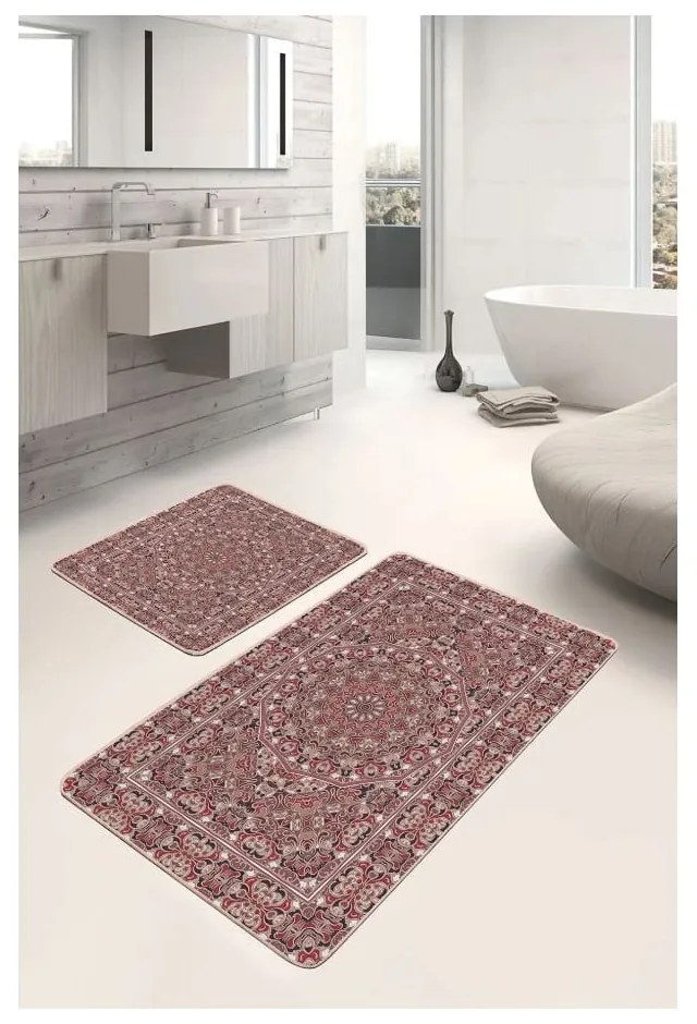 Hnedé zamatové kúpeľňové predložky v súprave 2 ks 60x100 cm – Mila Home