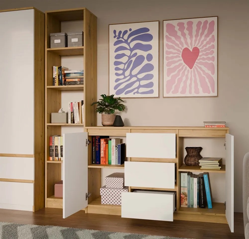 Komoda Malwa 2D3S 120 cm dub artisan/biela