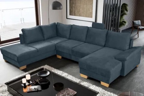 Sedacia súprava Chivas, tvar ľavéU, petrolejovo modrá látka%