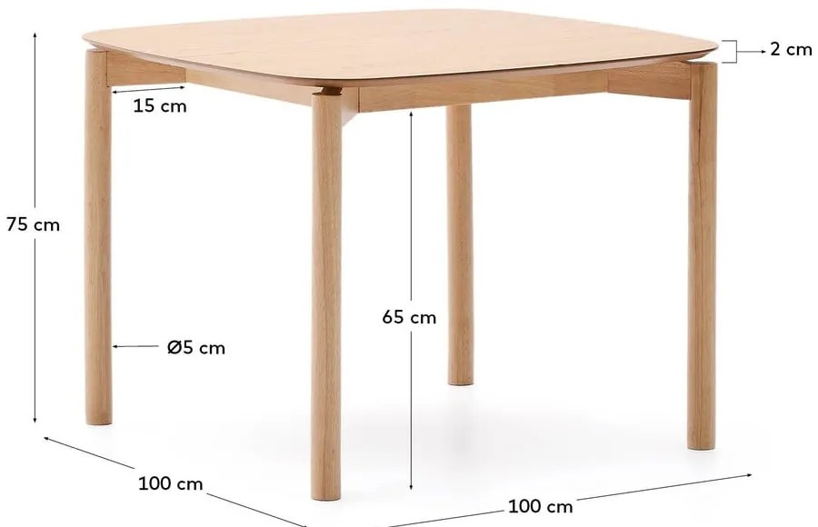 Jedálenský stôl v dekore jaseňa 100x100 cm Indara – Kave Home