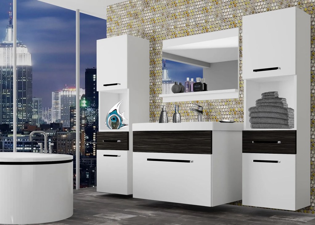 Kúpeľňový nábytok Belini biely mat / eben kráľovský + umývadlo + zrkadlo ROD M 6/0/W/WHK/0/ZW