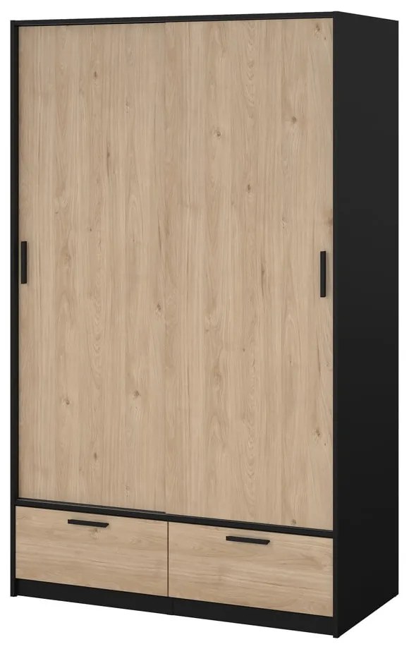 Šatníková skriňa v dekore duba s posuvnými dverami v čierno-prírodnej farbe 121x200 cm Line – Tvilum