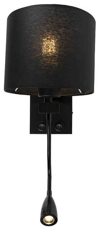 Moderná nástenná lampa čierna s čiernym tienidlom - Brescia