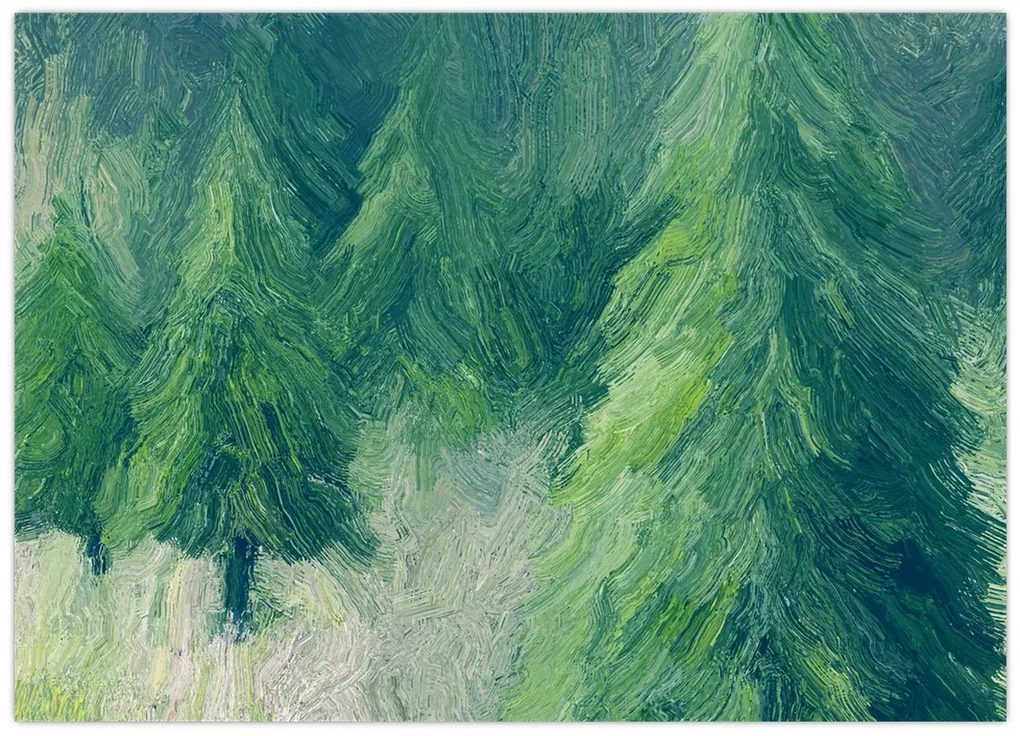 Obraz - Maľované ihličnany (70x50 cm)