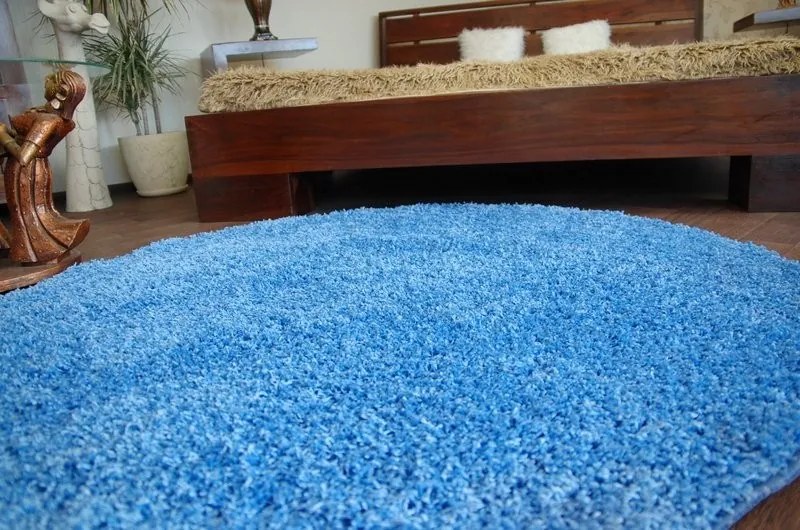 Guľatý koberec SHAGGY HIZA 5 cm modrý