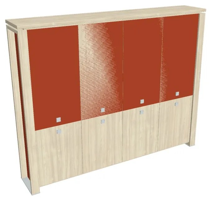 Vysoká skriňa Verno+ S 260 x 46 x 210 cm, kombinované dvere, agát / oranžová